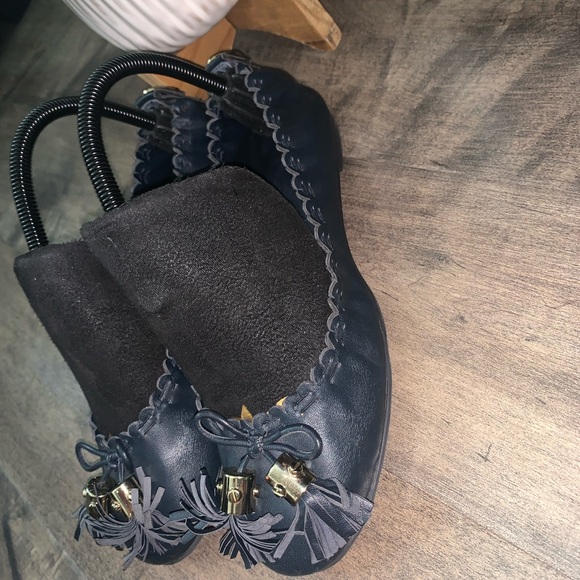 TORY BURCH NAVY BLUE REESE MESTICO BALLET TASSEL FLATS - Picture 5 of 8